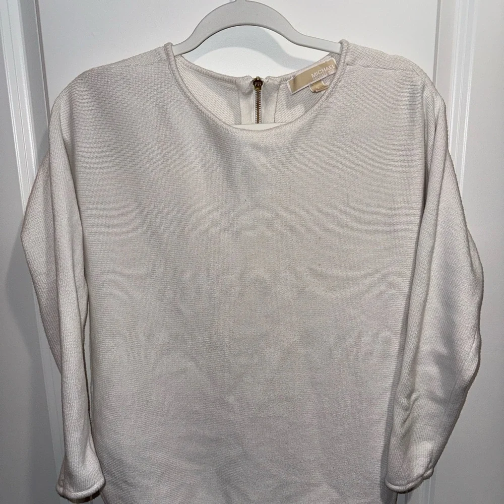 Micheal Kors Women White Crew neck sweater with zip up back top size Small